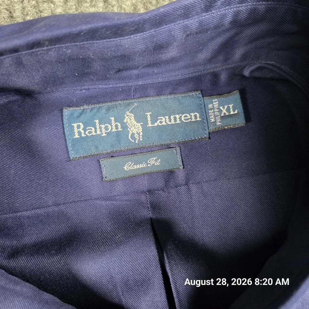 Ralph Lauren Mens XL Navy Blue Crest Logo Button Down Shirt Classic Fit NWT